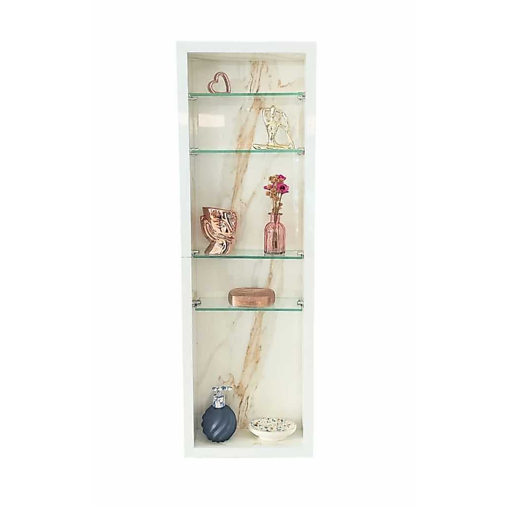Nicho Banheiro Porcelanato 1,00x30 cm c/Prateleira de vidro, bordas em alumínio