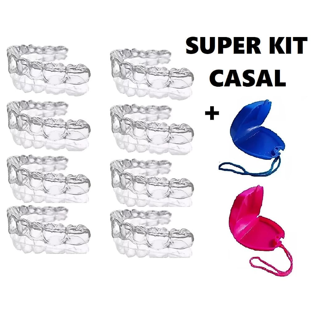 Kit Super Casal 08 Placas Protetora Termomoldável com 02 Estojos Anti Bruxismo