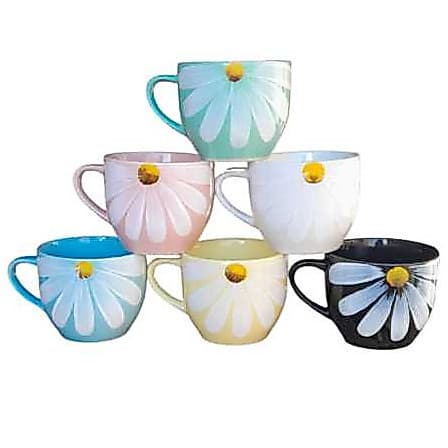 Canecas Xicara Jogo 6 Café Chá Chocolate Porcelana Chicara Hotel Conjunto Kit 170ml  Coloridas Decoraçao Margaridas Casa