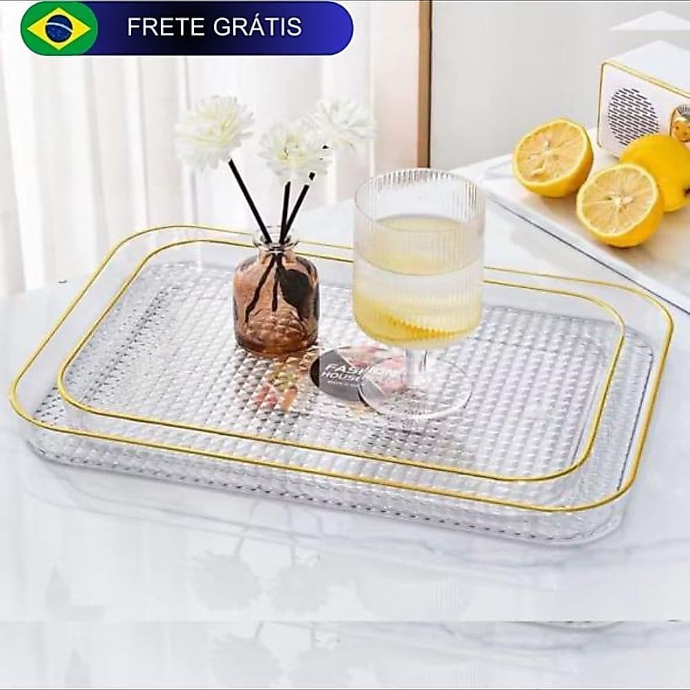 Bandeja Luxo Cristal Decorativa Para Decorar Mesa Cozinha Quarto Acrílica
