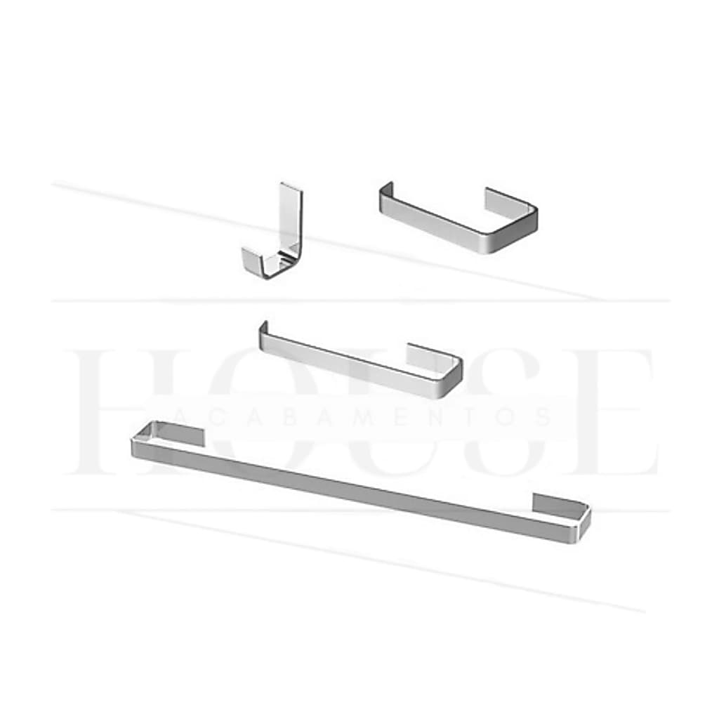 Kit Acessórios Quadra Para Banheiro Quadrado 4 Peças Cromado