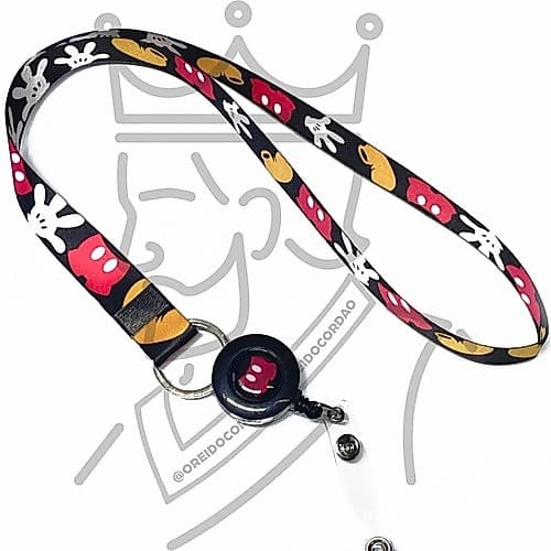 Cordão Personalizado Mickey Divertido Com Roller Clip Short