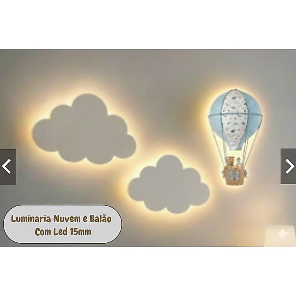 Kit 3 Luminária 2 Nuvem + 1 Balao Em MDF 15mm Led Branca Quente ou Fria Peças Envio Imediato
