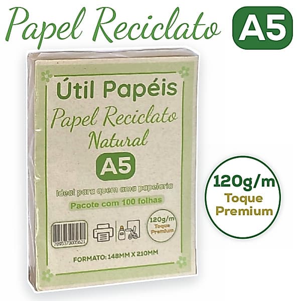 Papel Reciclado 120g A5 - Pacote com 100 Folhas 148x210mm Eco Sulfite Premium Jato de tinta e Laser