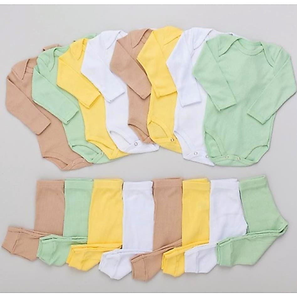 Kit 6 Peças Bebê Pagão Canelado 100% Algodão 3 Body 3 Calças
