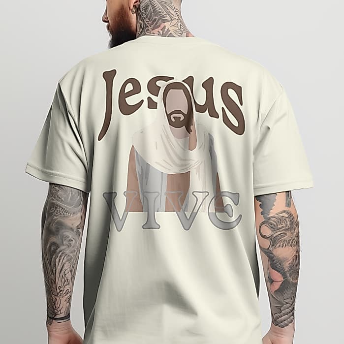 Camiseta Jesus Oversized  Masculina Unisex Jesus Vive Camisa Cristã Religiosa 100% Algodão