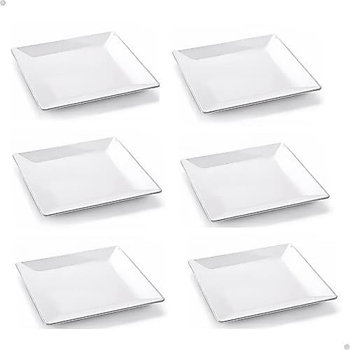Kit 06 Pratos Melamine Quadrados Brancos 25cm - Yazi - Branco