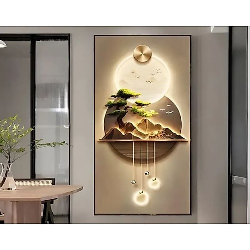 Quadro Decorativo Montanhas e Bonsai – 1 Peça – Arte Moderna e Sofisticada (sem led) NÃO É LUMINÁRIA