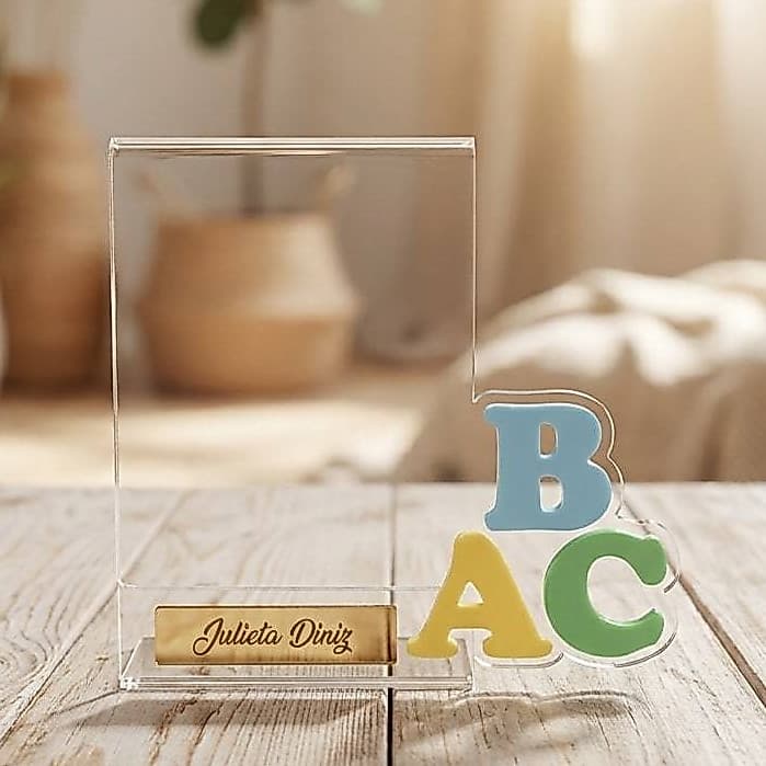 Kit Porta Retrato ABC em Acrílico Personalizado com Nome da Criança
