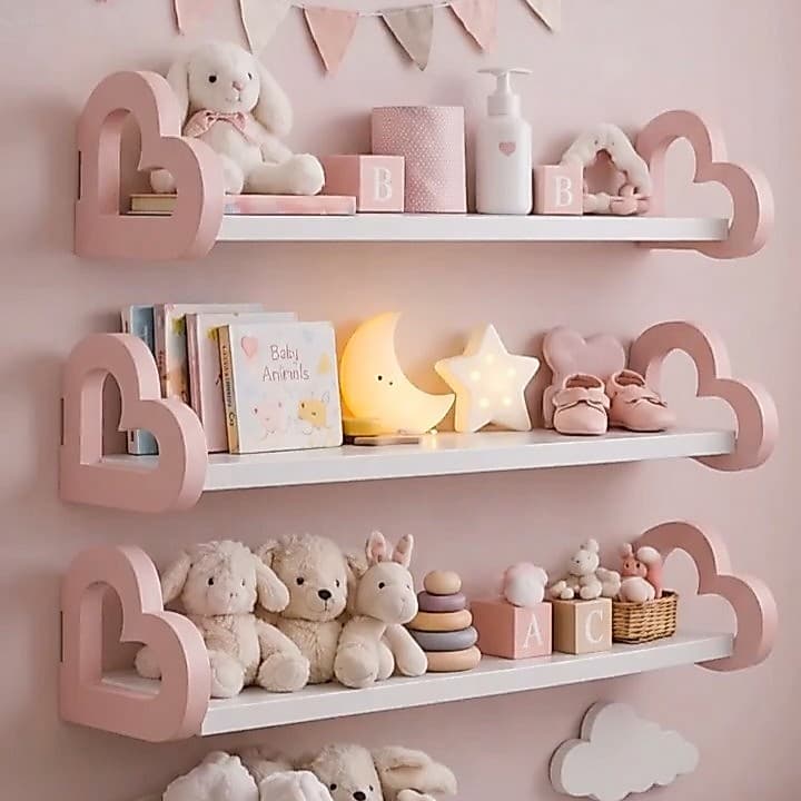 3 Prateleiras coração colorida quarto decoração infantil 60