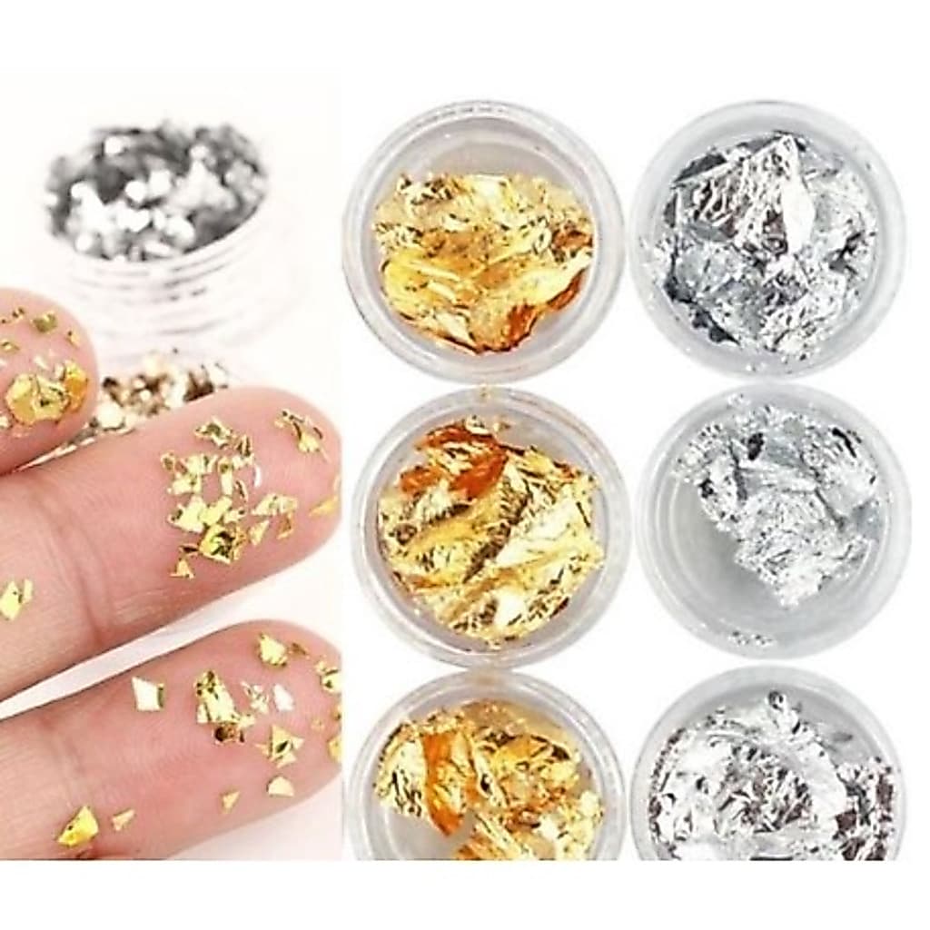 KIT 12 Folhas De Ouro Dourado/prateado Decoração Unhas Encapsuladas NH
