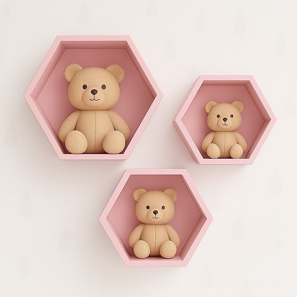 Trio De Nichos Hexagonais Colmeia Em Mdf Azul Bebe Para Quarto De Bebê Rosa Novidade Promoção