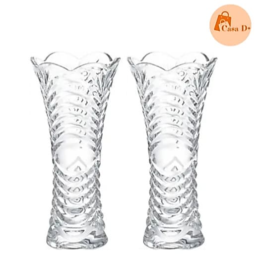 Kit Com 2 Vasos De Vidro Decorativo Lapidado Elegante Resistente 17,5 cm