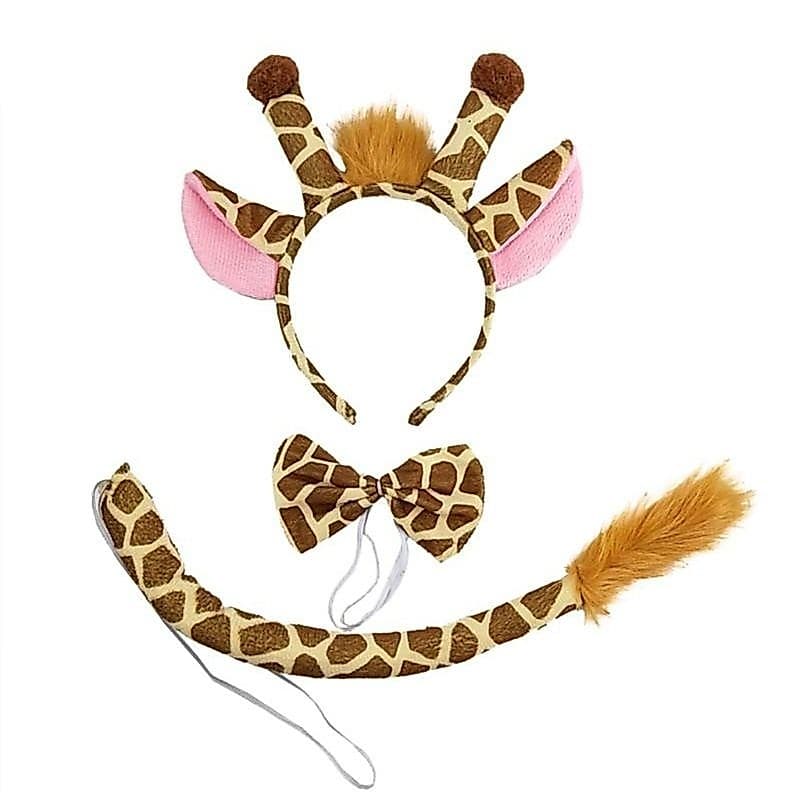 Kit Fantasia Girafa adulto infantil Tiara Gravata e Rabinho Festa Animais Safari Bichos Selva Cosplay Carnaval Halloween