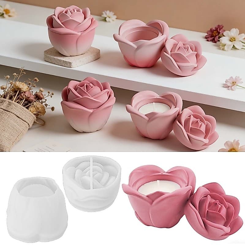 YU Rosa Em Relevo Resina Jar Moldes De Silicone Com Tampa Resistente Ao Calor Titular Molde Para Caixa De Jóias Frasco D