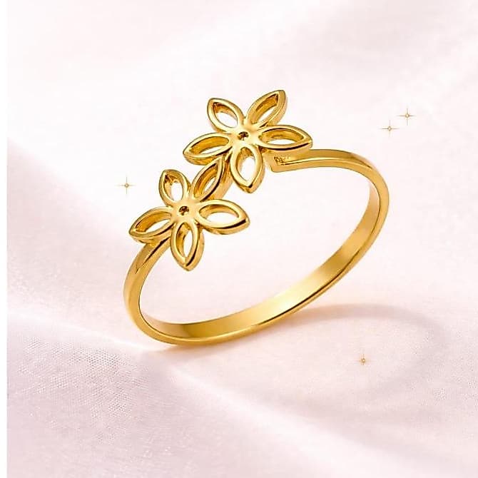 Anel Aço Inox 316L Dourado com Flores