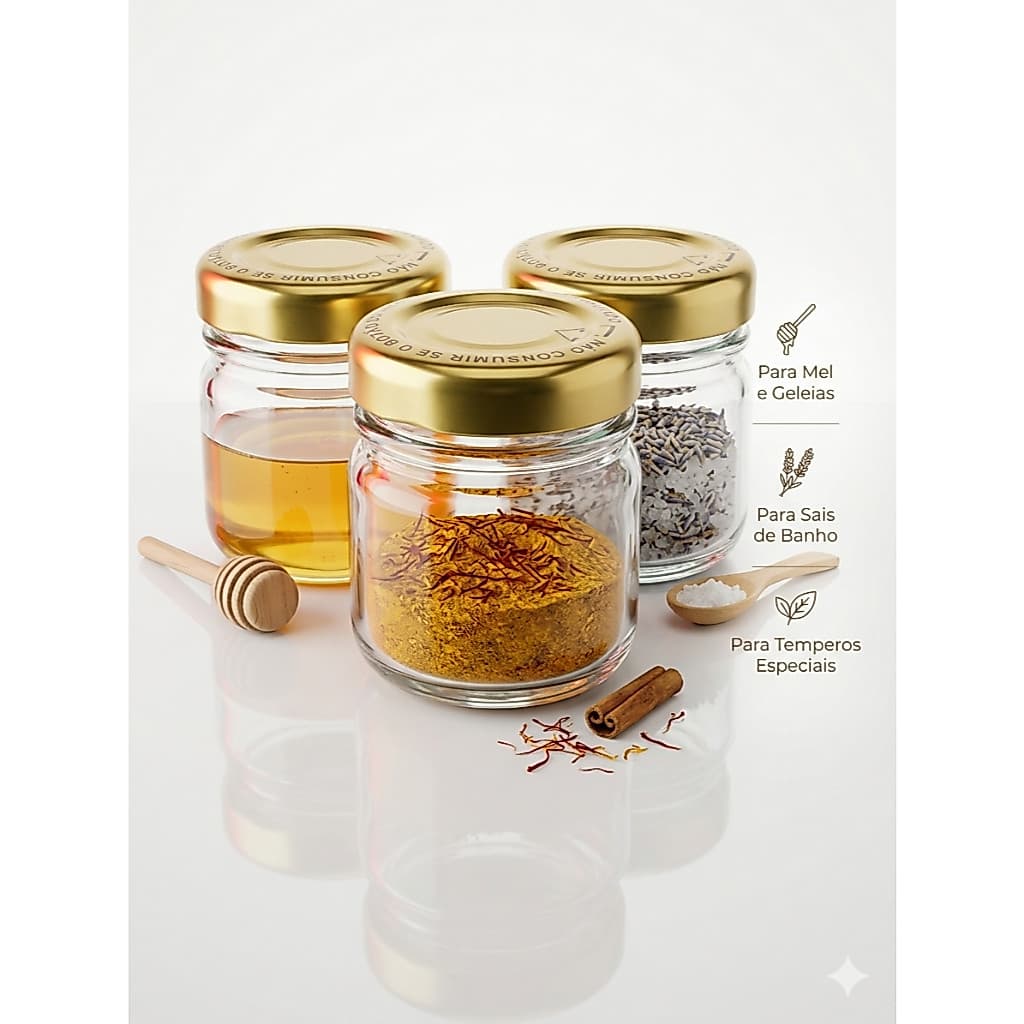 Kit Mini Potinhos De Vidros 40ml Tampas Metálicas Lembrancinhas Casamento Aniversário Chá de Bebe