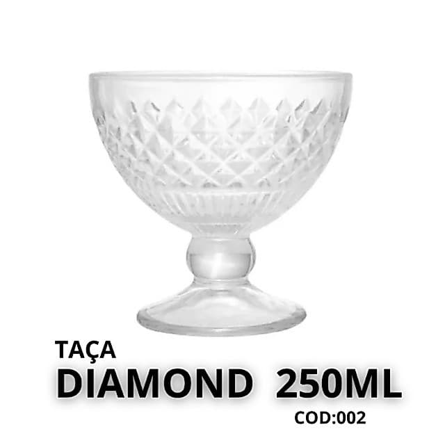 Jogo 6 Taças de Sobremesa Diamond 250ml Vidro para Sorvete Mousse Açaí e Doces
