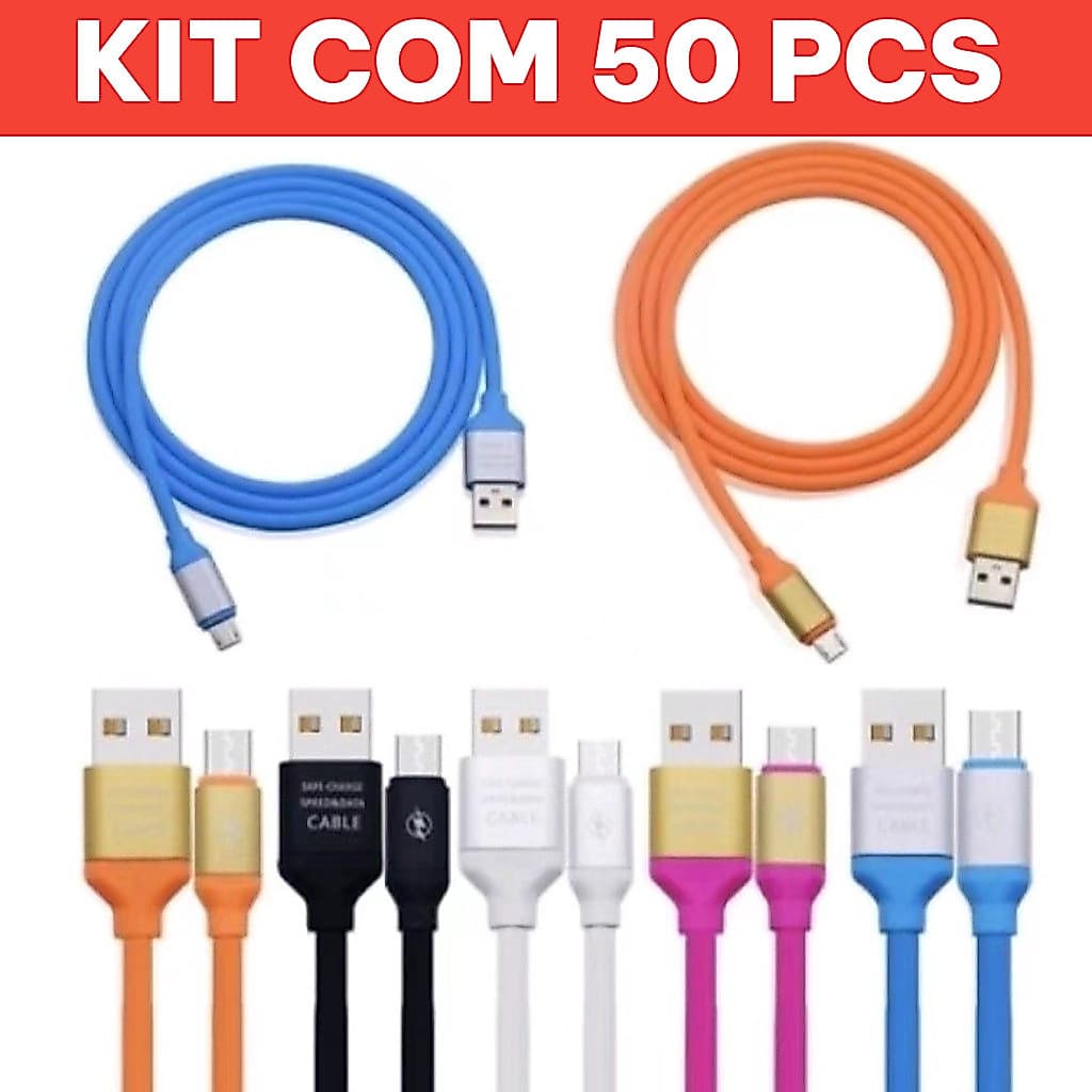 kit 50 un cabo carregador iphone/v8/typo-c  para celular cor aleatória