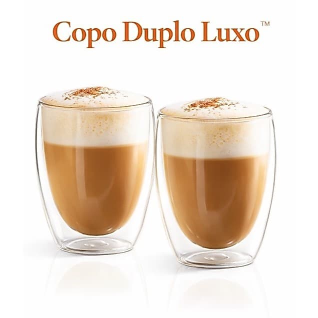 Copo Duplo Luxo - Kit 2 Copos Vidro Termico Parede Dupla 350ml Isolamento Termico Duravel