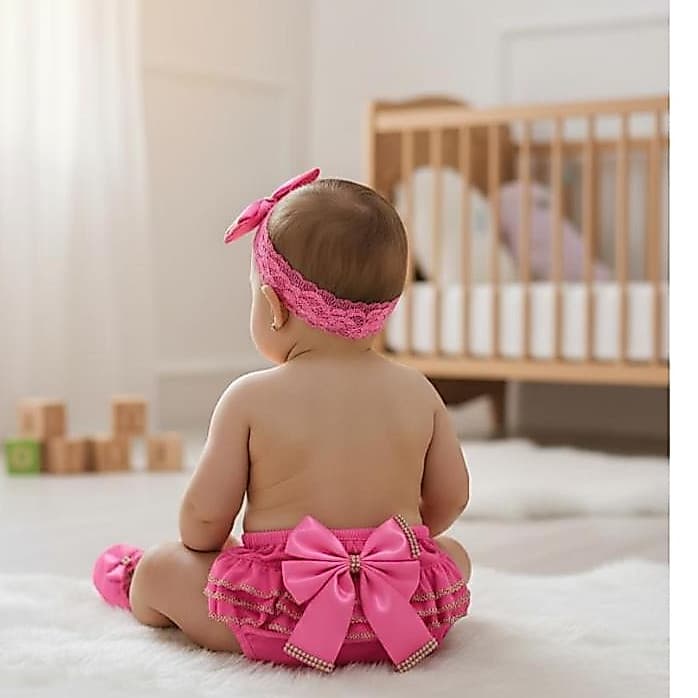 Kit Bebê Recém-Nascida 0-6 Meses: Sapatinho + Calcinha Bunda Rica + Tiara | Conjunto Fofo para Bebê