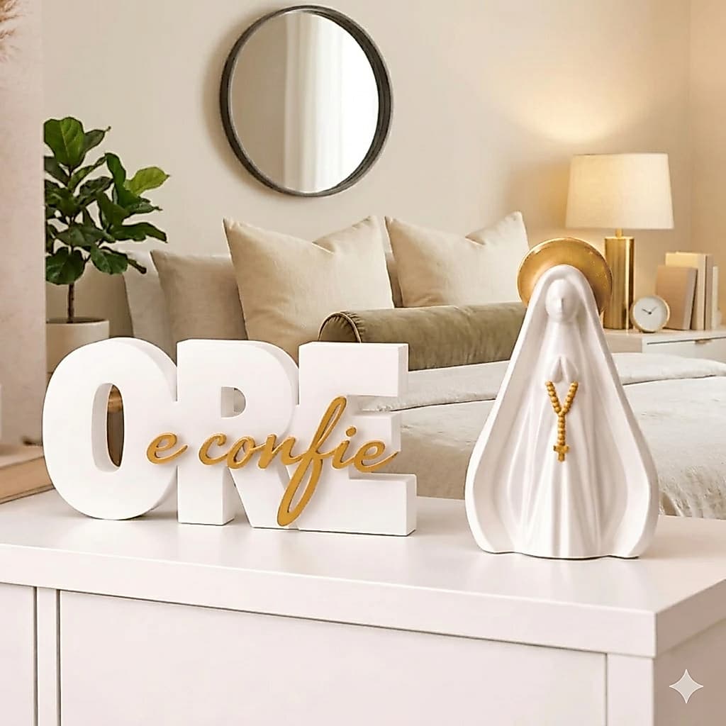 kIT Decoração Religiosa ORE e Confie e Nossa Senhora Enfeite Cristão - Impressão 3D