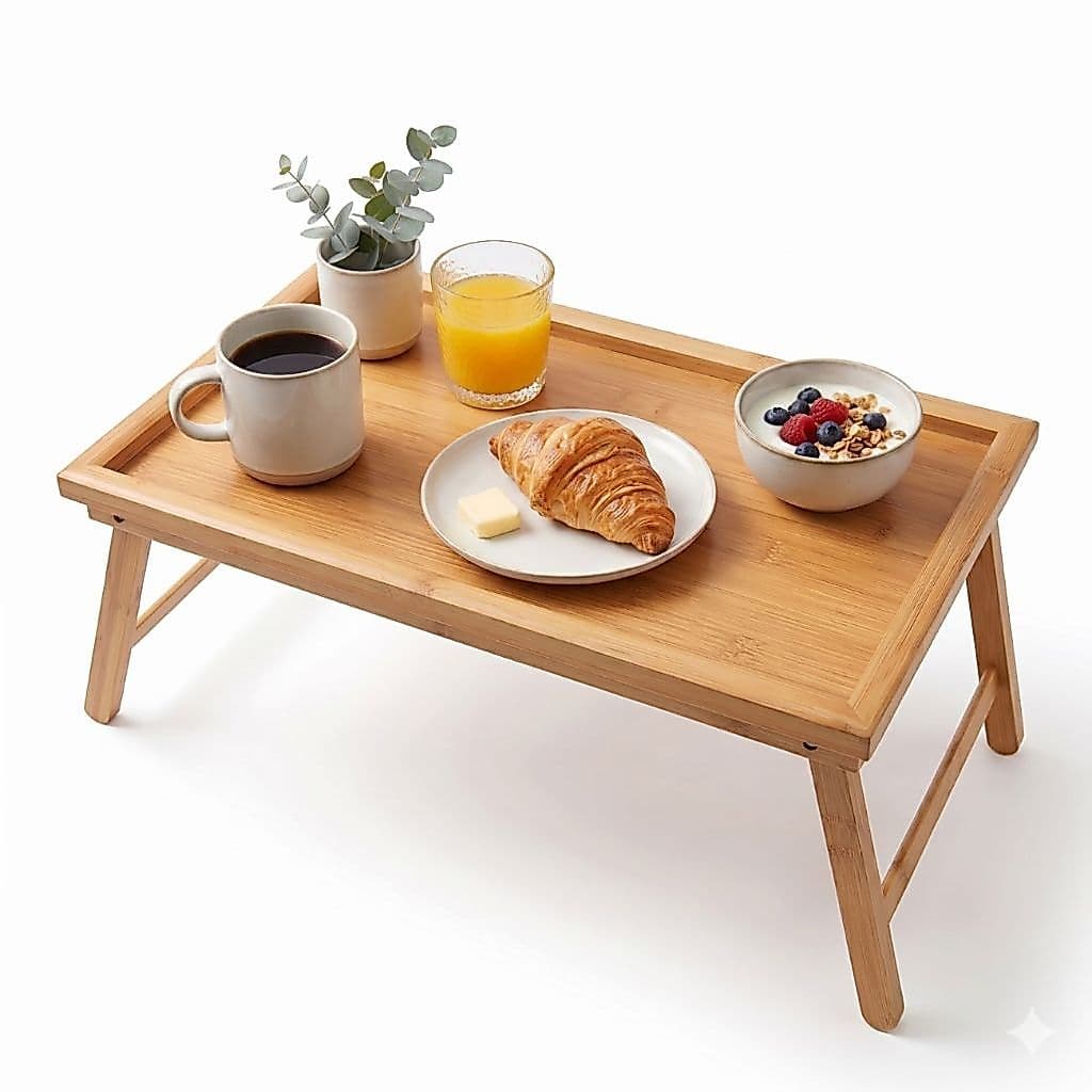 Mesa Bandeja Dobrável de Bambu para Café da Manhã na Cama Multiuso