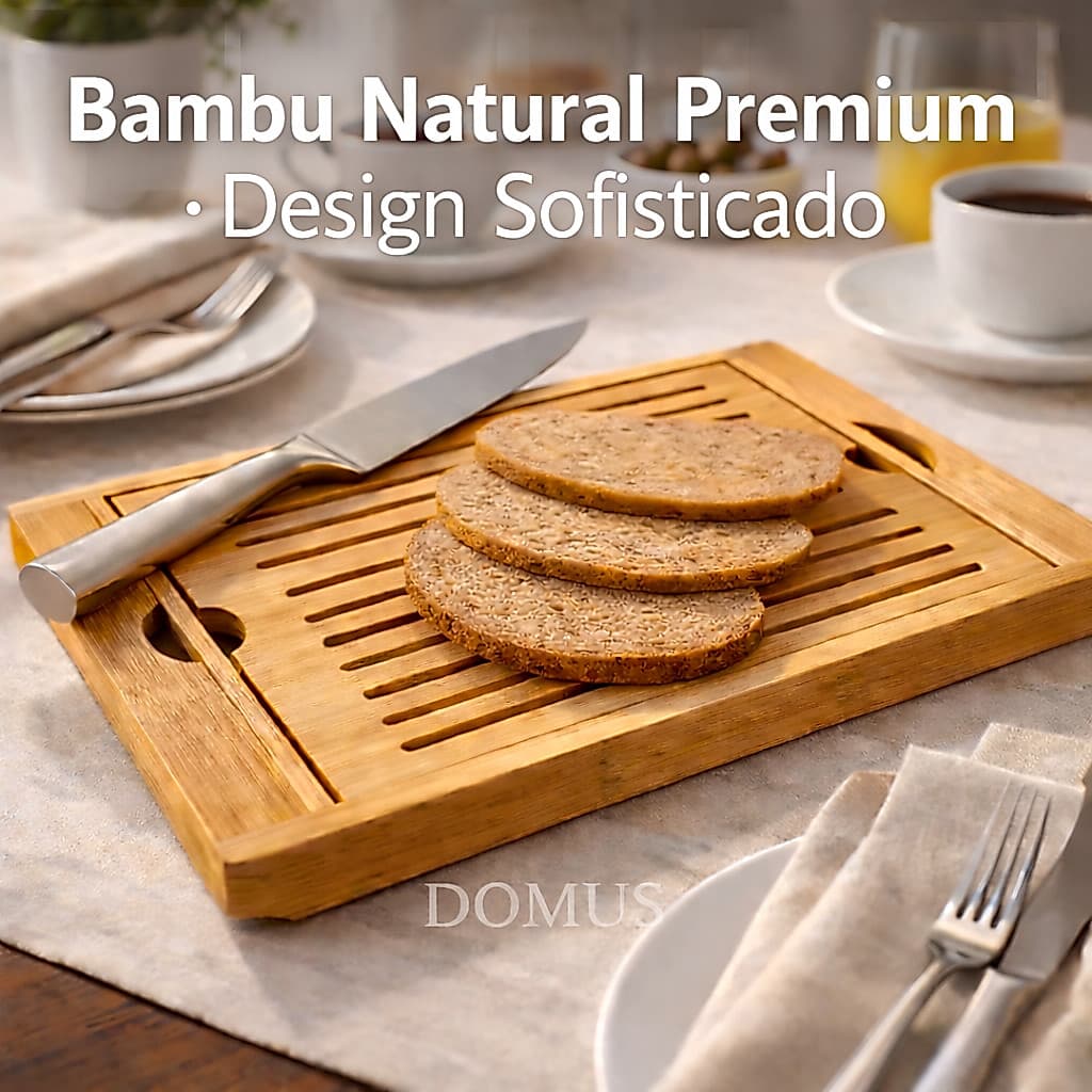 Bandeja  Migalheira Tabua de Bambu para Pães Multiuso Café da Manhã Tabua de Cortes Porta Talheres