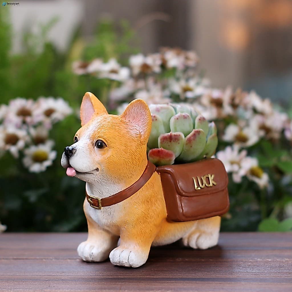 Pote De Resina Em Forma De Corgi Para Suculentas-Decoração De Jardim Com Varanda De Sala De Estar