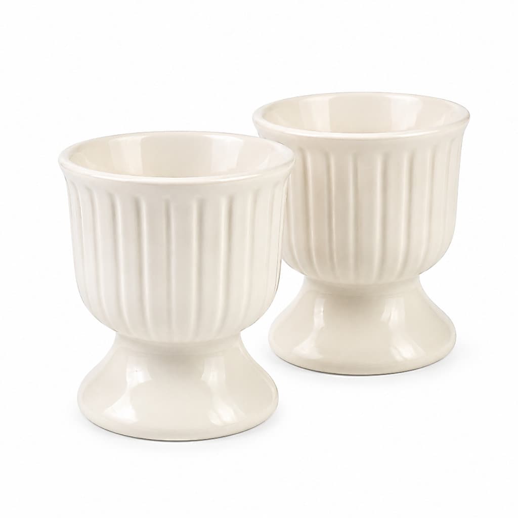 Kit 2 Vaso De Cerâmica Branco Pedestal Decorativo Cahepot Plantas Suculentas