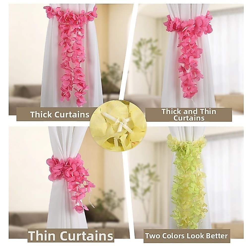 8NEW Tiebacks Elegantes Para Cortinas De Hortênsia : Suportes Florais Sem Perfuração Qualquer Decoração