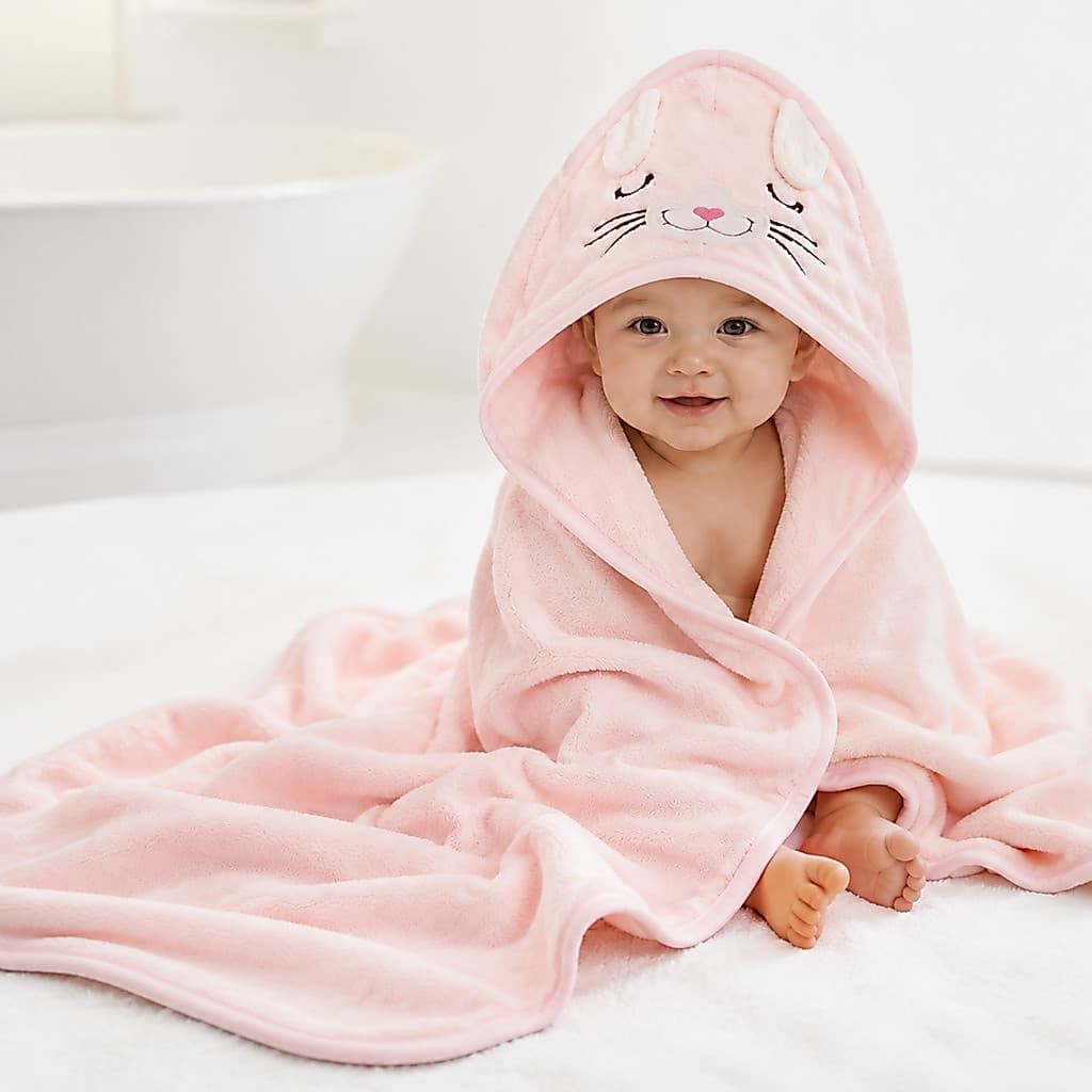 Toalha Fralda Bebê Grande Forrada Macia Capuz Rosa