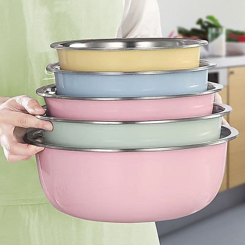 [Conjunto de cinco peças de bacia colorida] Lavatório de tempero de sopa e macarrão para cozinha doméstica Bacia de cor