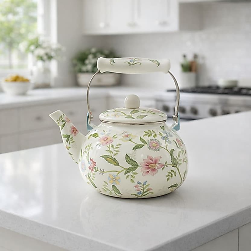 Chaleira Esmaltada de Alumínio Floral Flores Vintage Cozinha  Chá