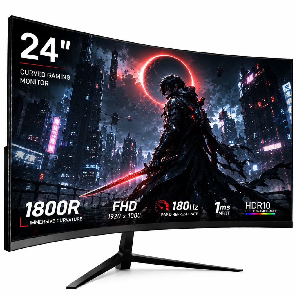 Monitor Curvo Gamer 24" IPS 180Hz 1ms Full HD FreeSync HDMI DP VESA para PC e Consoles
