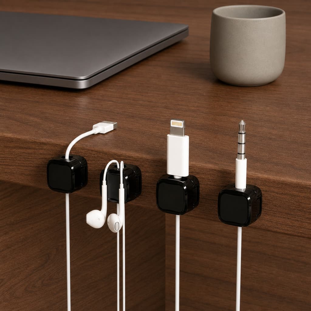 Organizador Magnético de Cabos e Fios para Mesa Celular Kit 3 ou 6 Unidades