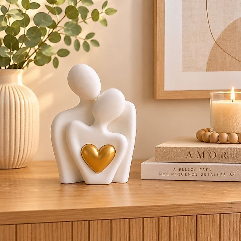 Escultura Casal com Coração Decorativa Minimalista | Decoração Moderna Presente