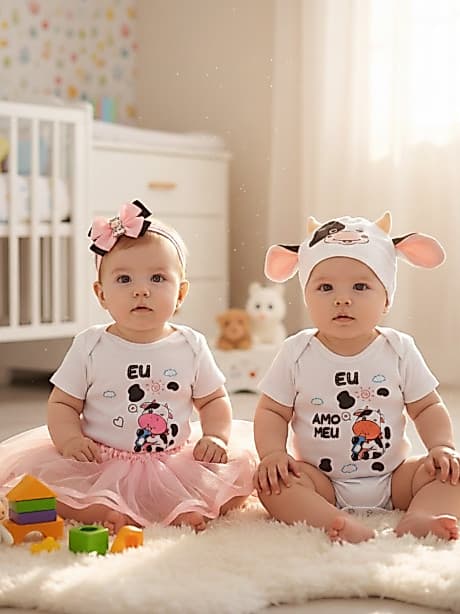 Body Bebê Temático Meu tete Vaquinha fazendinha Mesversario animais
