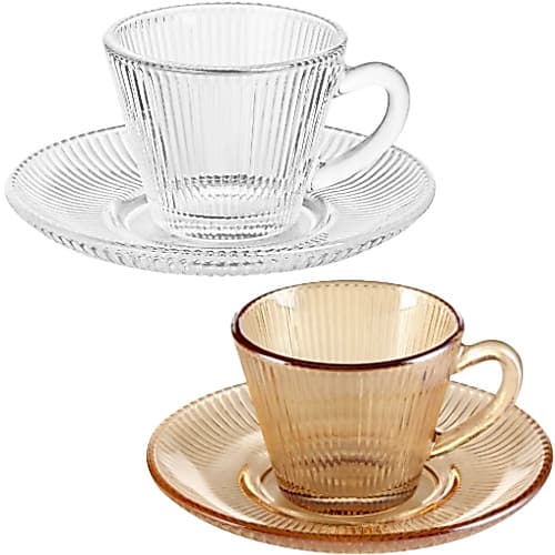 Kit Conjunto de 6 Xícaras Cannele Café ou Chá 90ml Cristal ou Âmbar