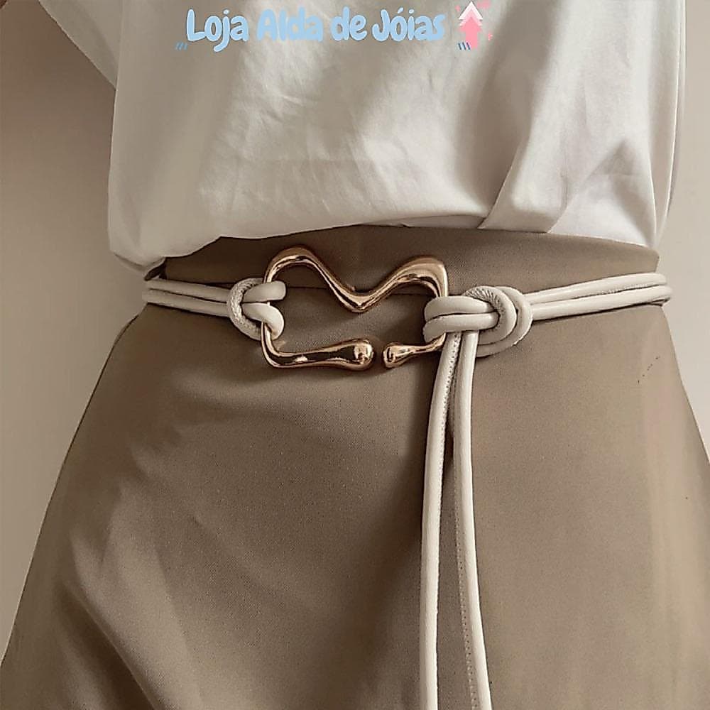 Cinto Feminino Slim EMILEE, Couro PU Longo, Fivela Dourada, Design com Cordão, Adequado para Vestidos e Casacos, Cintura