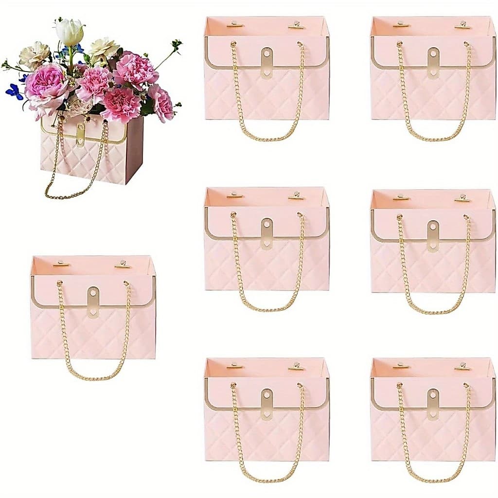 8 Sacos De Presente Florais Rosa Dos Pces Caixas De Papel Reutilizáveis Premium Embalagem Retangular Do Para O Pacote