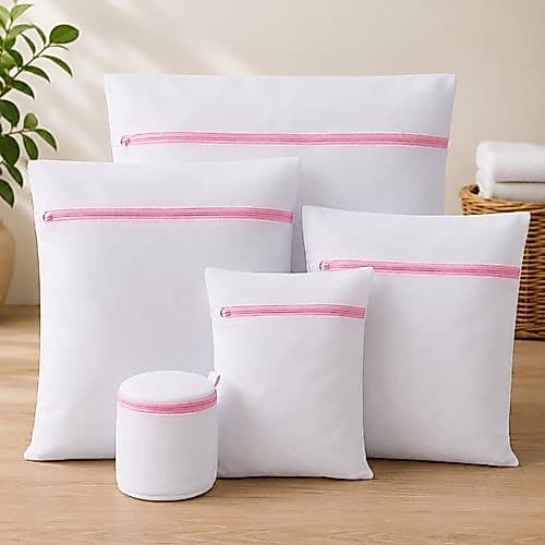 Conjunto Sacos Lavar Roupas Branco 5 Pecas Com Ziper Protecao Cuidado Roupa Delicada