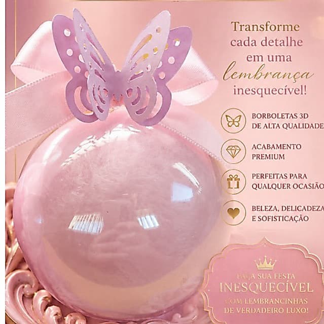 100 Borboleta 3D Festa Jardim das Borboletas para Lembrancinha Tubete Caixinha Acrílico Bola 15 Anos Luxo