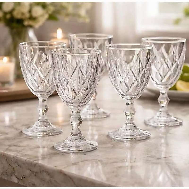 Jogo De 6 Taças Copo Diamond Vidro Transparente elegante chique 340ml