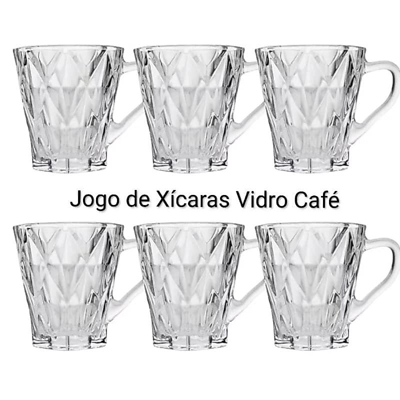 Jogo 3 ou 6 Xicaras Vidro Transparente Amelia 180ml Cafe Cha Cappuccino Resistente Mesa Posta Cozinha-