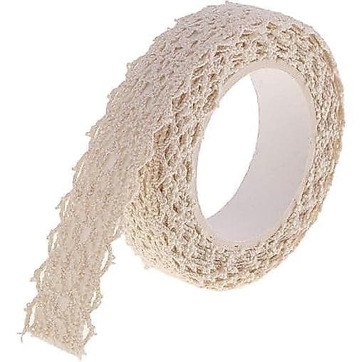 Fita Washi de Renda Autoadesiva Bege – 2 Jardas de Fita Decorativa de Tecido de Algodão, Fita Adesiva de Renda de Crochê