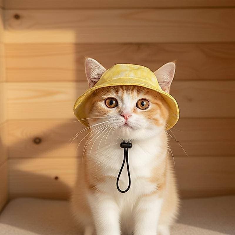 [hundr] Chapéu De Sol Para Gatinhos Com Proteção UV Tamanho Ajustável Boné De Pescador Gatos De Estimação De Verão Perfe