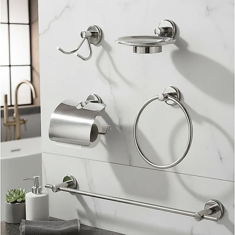 Kit Para Banheiro Acessórios de Metal Aço Inox 5 Peças COMPLETO