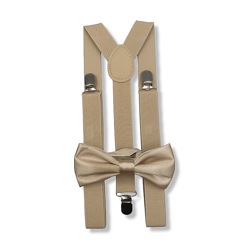 Kit Suspensorio com Gravata Borboleta Creme Bege Adulto Infantil
