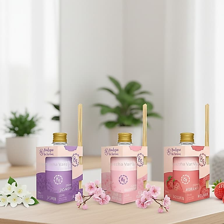 Kit 3 Aromatizadores 1 Jasmim 1 Morango 1 Flor cerejeira 250ml cda Difusor Cheirinho em Casa Limpeza